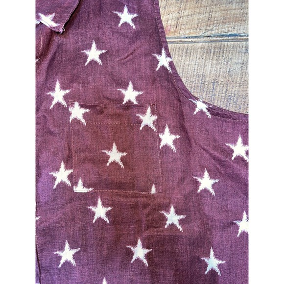 NWT Womens Just Living 100% Linen Dark Red/Brown‎ Star Tank Button Up L - Picture 4 of 8